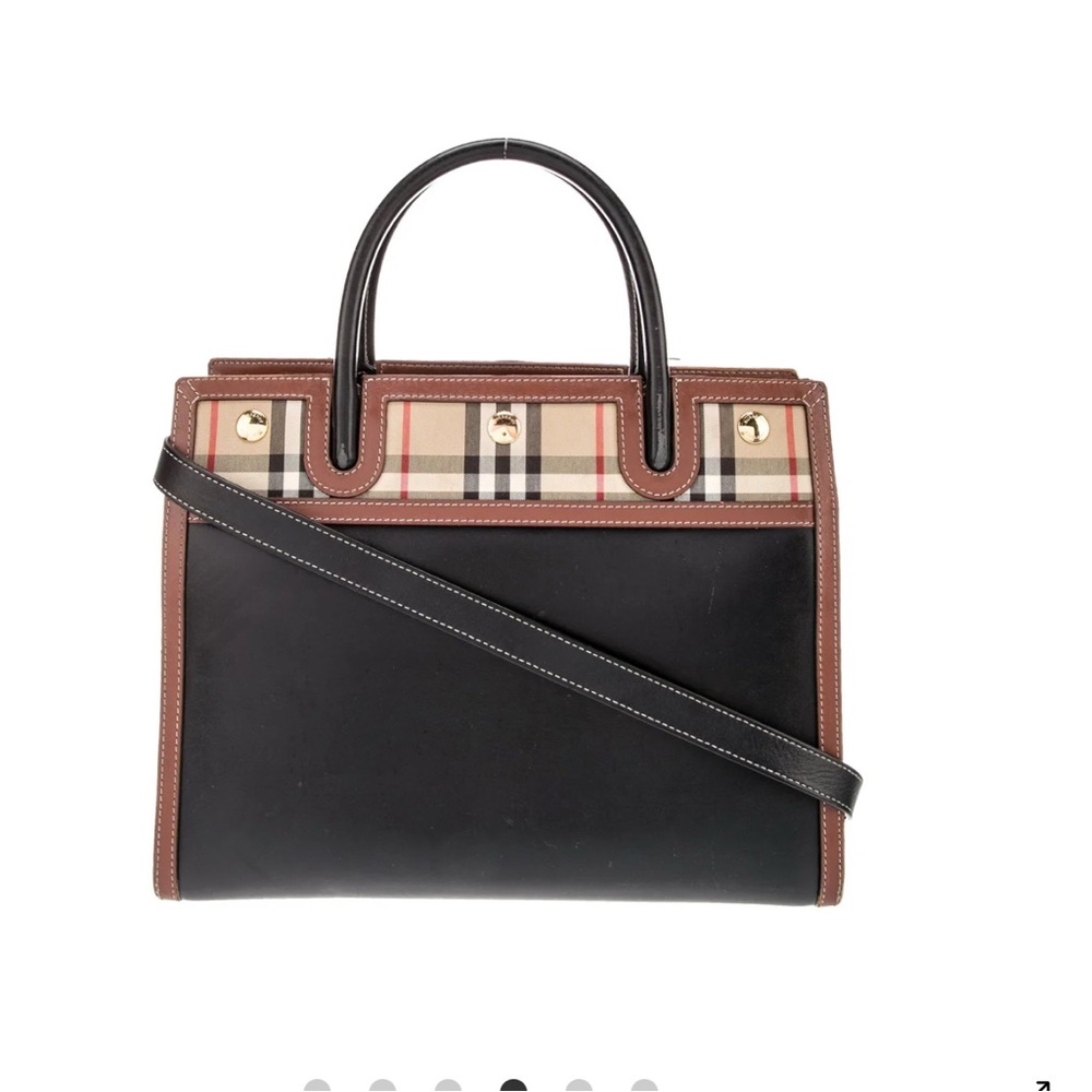 Burberry Title Vintage Check Leather Satchel Black Brown